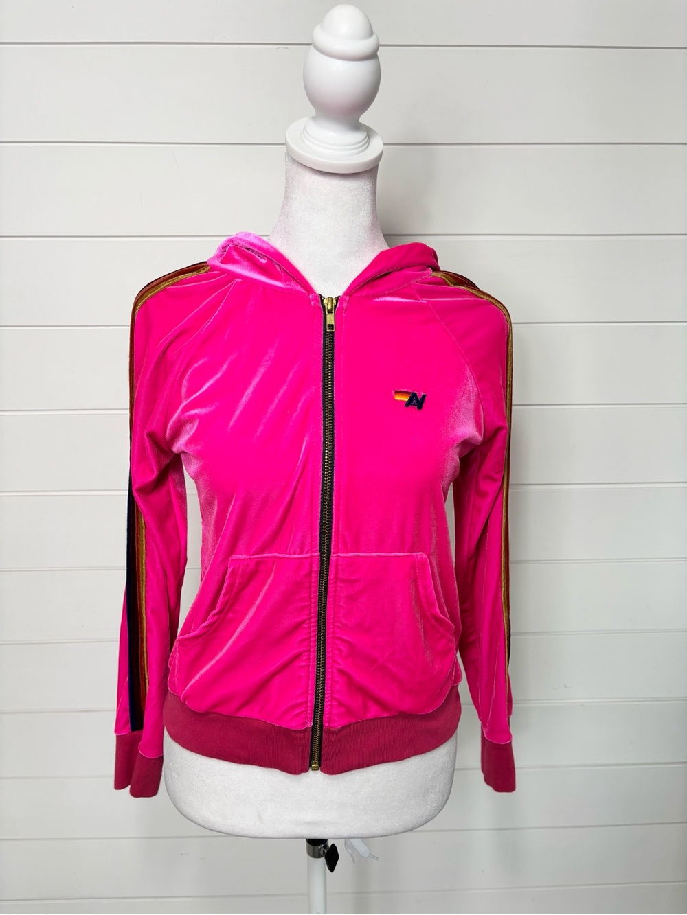 Aviator Nation Hot Pink Velvet Zip Hoodie girls Junior size 14